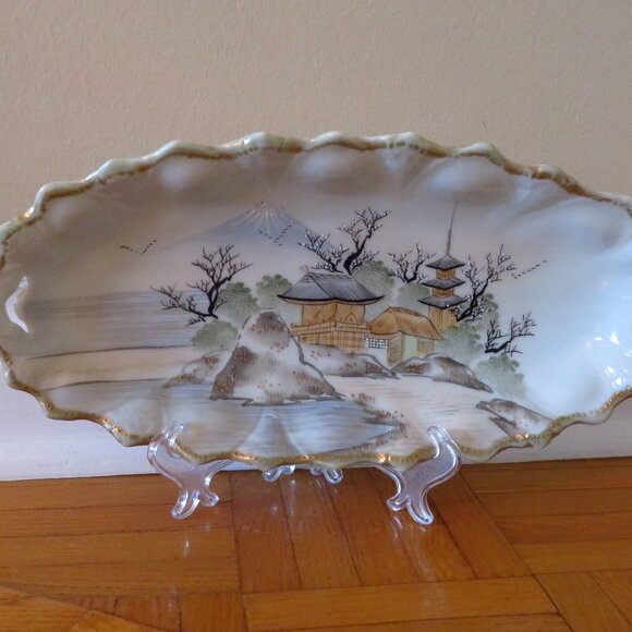 Vintage hand painted Japanese porcelain dish Meiji period 1868-1912 mount Fuji - Picture 3 of 9